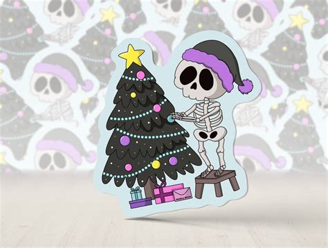 Skeleton Christmas Tree Stickers Spooky Christmas Stickers Hexmas