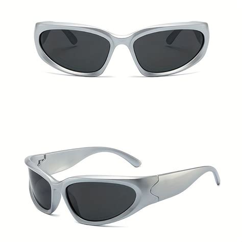 Wrap Around Sunglasses For Women Men Color Block Oval Futuristic Y2k Style Eyewear Uv Blocking