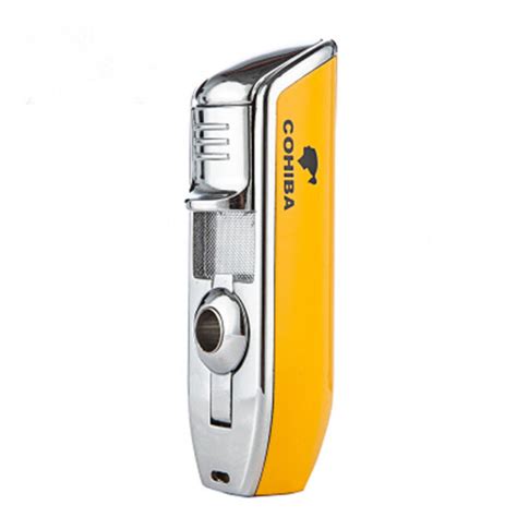 COHIBA Yellow Metal 3 Torch Jet Flame Cigar Cigarette Lighter With