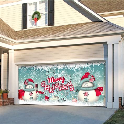 7' x 16' Red and White "Merry Christmas" Outdoor Double Car Garage Door ...