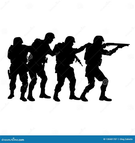 Swat Team In Stack Formation Vector Silhouette Stock Vector