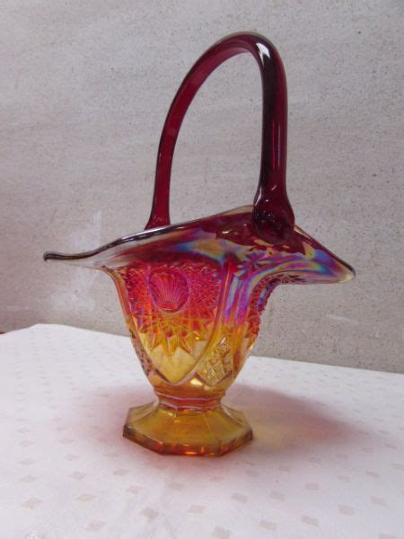 Lot Detail Fabulous Ruby Red Amberina Carnival Glass Basket