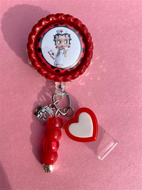 Bling Rhinestone Nurse Betty Boop Inspired Red Badge Reel Etsy