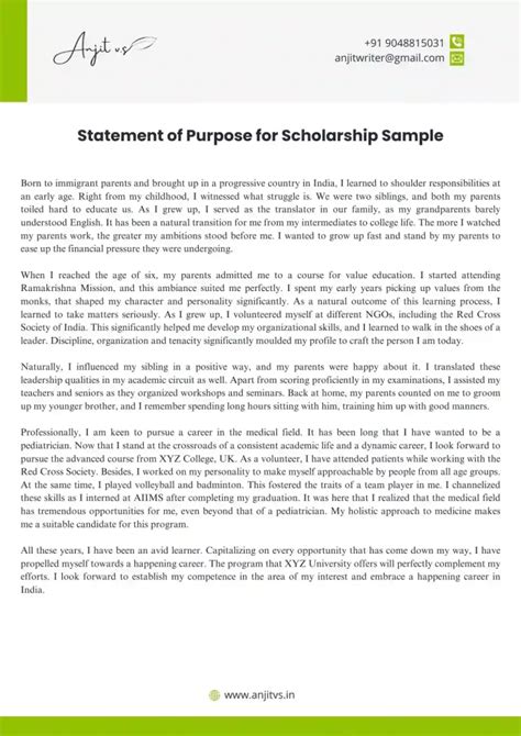 Statement Of Purpose For Scholarship Sample Pdf Anjit Vs