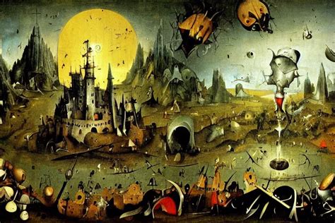 Dark Souls Landscape Painted By Hieronymus Bosch Stable Diffusion