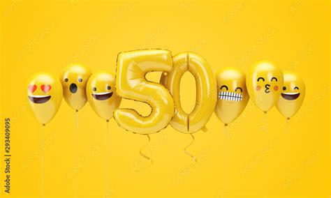 Number 50 yellow birthday emoji faces balloons. 3D Render Stock ...