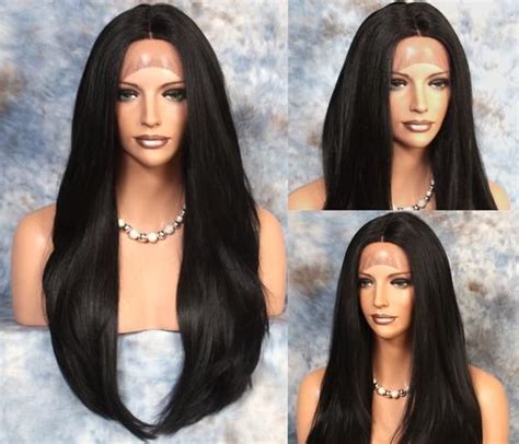 Human Hair Blend Wig Full Soft Lace Front Flowy Silky Straight Etsy