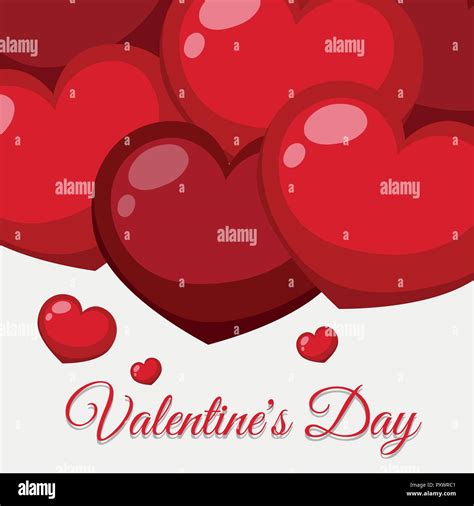 Valentine Card Template With Red Shiny Hearts Illustration Stock Vector