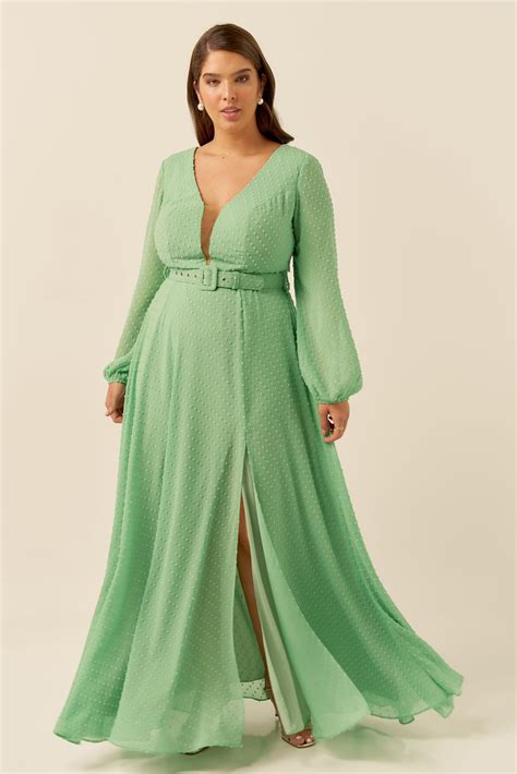 Vestido De Festa Vestido De Festa Plus Size Verde Menta Longo Monique