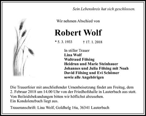 Traueranzeigen Von Robert Wolf Vrm Trauer De