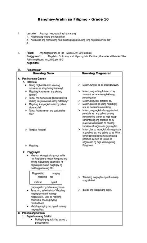 Banghay Aralin Sa Filipino Grade 12 Banghay Aralin Sa Filipino