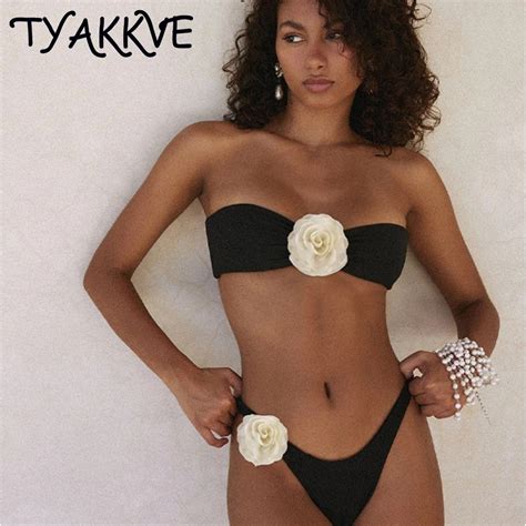 TYAKKVE New 2024 Sexy 3D Flower Women Trend Swimsuit Print Two Piece Push Up Bikini Set