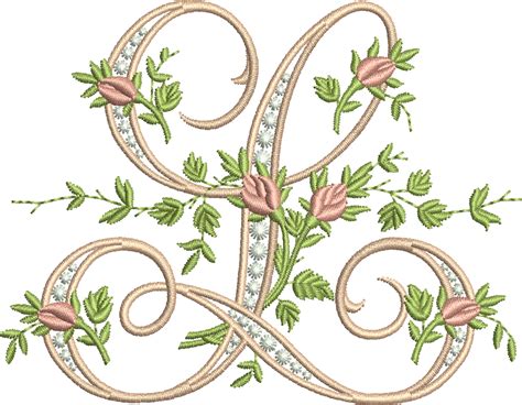 Monogram L With Roses Machine Embroidery Design Royal Present