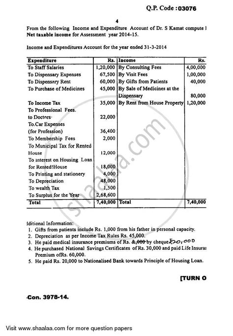 Taxation Paper 3 Direct Tax Paper 1 2014 2015 Bcom Accounting And