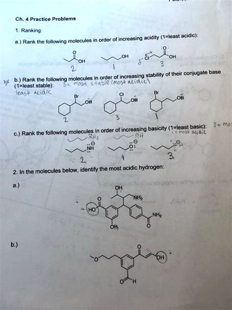 Solved Practical Problems Ranking Rank The Following Molecules In Order Of Increasing Acidity