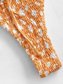 ZAFUL Ditsy Print Smocked String Bikini Swimwear In ORANGE ZAFUL 2024