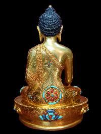 Buddhist Statue Of Shakyamuni Buddha Full Gold Plated Stone Setting