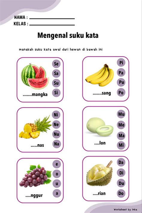 Worksheet Menulis Dan Mengenal Suku Kata Artofit