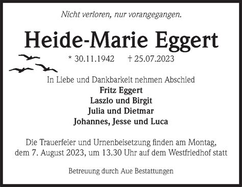 Traueranzeigen Von Heide Marie Eggert Abschied Nehmen De