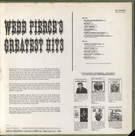 Webb Pierce Webb Pierce S Greatest Hits US Vinyl LP Album LP Record