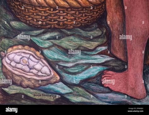 Diego Rivera Mural With Cacao Fruit And His Signature Presidential