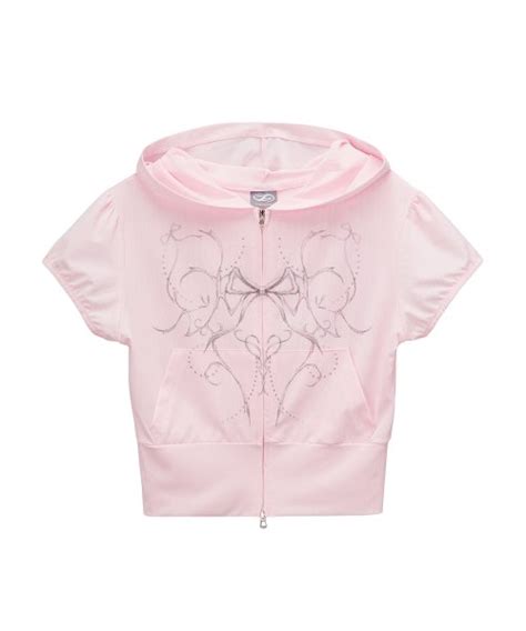 MUSINSA HUG YOUR SKIN Ribbon Crop Hood Zip Up Pink