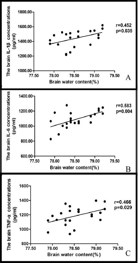 Correlations Between The Brain Levels Of Il 1β A Il 6 B And Tnf α