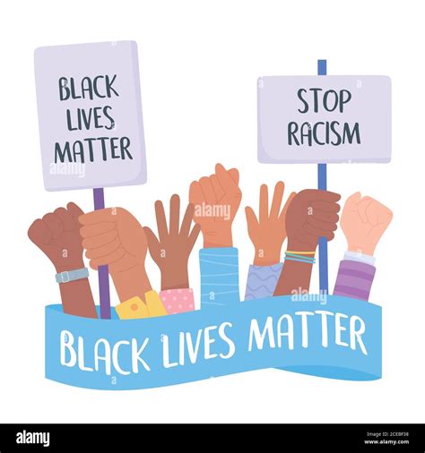 Black Lives Matter Banner For Protest Stop Racism Phrase Hands With