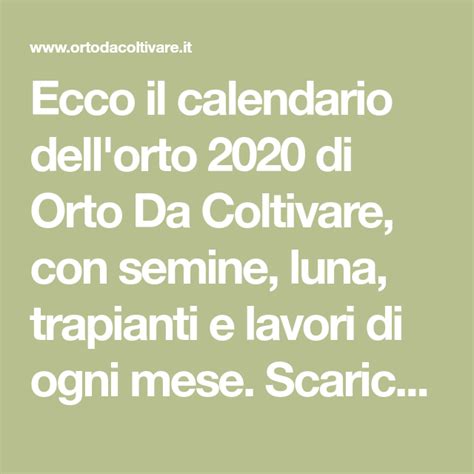 Calendario Dell Orto 2020 Di Orto Da Coltivare In Pdf Artofit