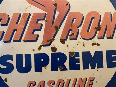 Chevron Supreme Gasoline Double Sided Porcelain Sign Ebay