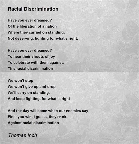 Racial Discrimination Racial Discrimination Poem By Thomas Inch