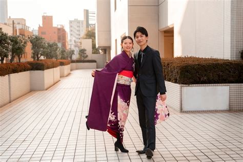 Free Photo Japanese Couple Celebrating Coming Of Age Day And Posing