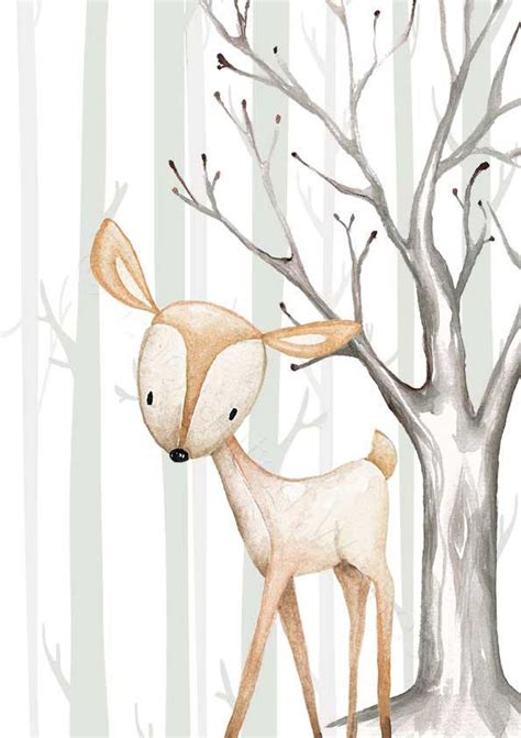 Baby Forest Animals Nursery Prints Set Van 4 Baby Woodland Etsy