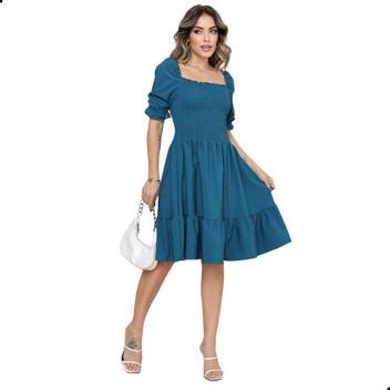 Vestido Midi God Rodado Manga Bufante Princesa Evang Lica Look Modas