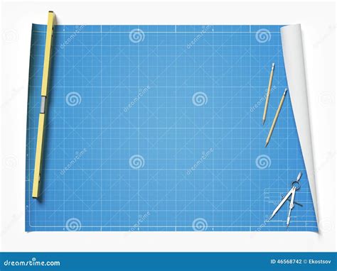 Blueprint on table stock illustration. Illustration of engineering ...