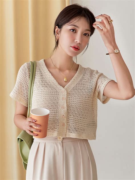 Apricot Casual Collar Short Sleeve Polyester Plain Embellished Non