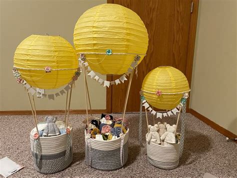 Baby Shower Hot Air Balloon Gift Baskets Balloon Gift Washcloth Teddy Bear Gifts