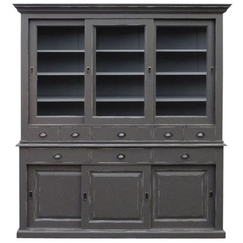 Buffet Vaisselier Gris Fonce En Pin Massif Portes Relooking Meuble