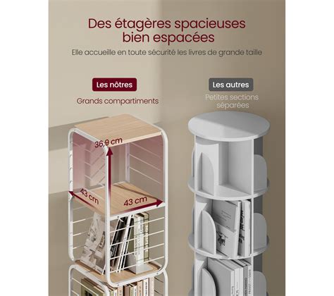 Bibliothèque à 4 Niveaux Étagères Tournante Avec Serre livres Beige