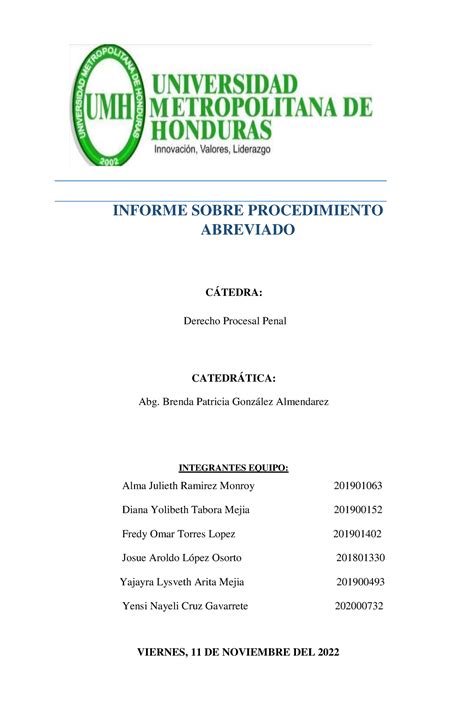 Informe Sobre Procedimiento Abreviado CÁTEDRA Derecho Procesal Penal