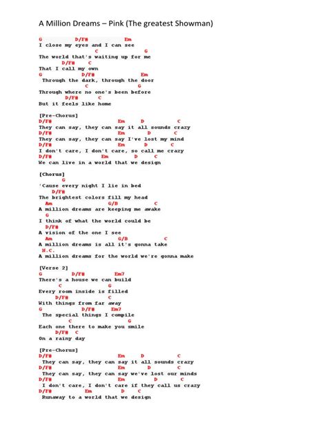 A Million Dreams Chords Song Structure Recorded Music