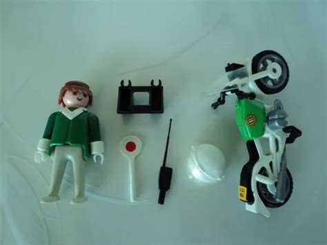 Playmobil Vintage Police Moto Verte Blanche Policier Set V De