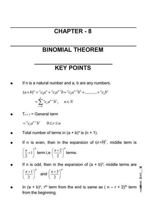 Class 11 Maths Binomial Theorem Notes All Important Notes