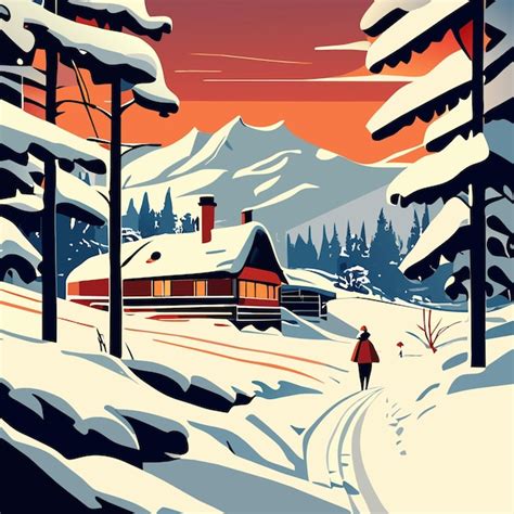 Premium Vector Winter Landscape With Pine Trees And Mountain In The