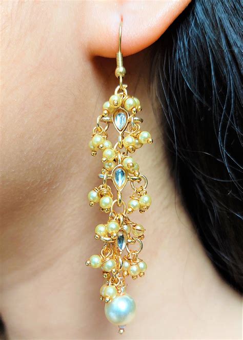 Get Gold Plated Pearl Bunch Traditional Drop Earrings At ₹ 360 Lbb Shop