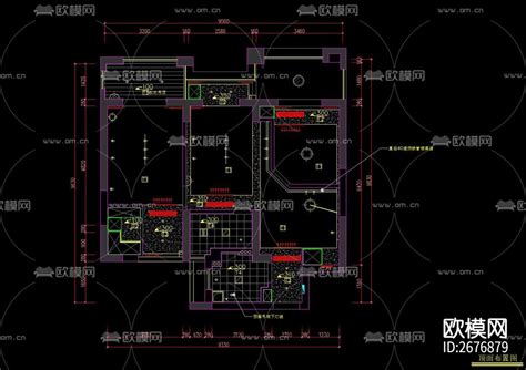 91²两室两厅家装cad施工图 免费3dmax模型库 欧模网