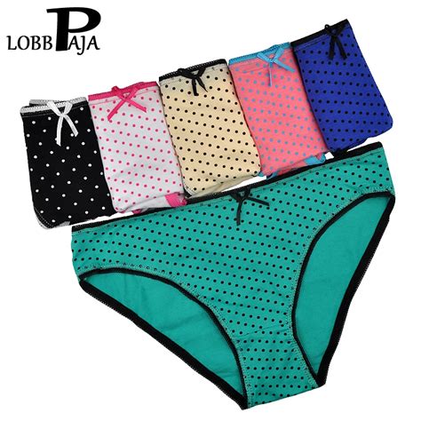 Lobbpaja Brand Lot 6 Pcs Women Underwear Panties Cotton Cute Dots Sexy Briefs Ladies Knickers