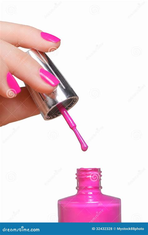 Nail Polish Close Up Of Female Hand Holding A Nail Polishing Br Stock