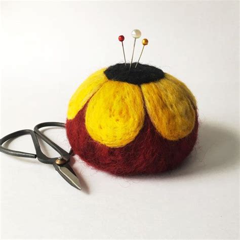 Felted Wool Pin Cushion For Quilters And Sewers Flower Pincushion