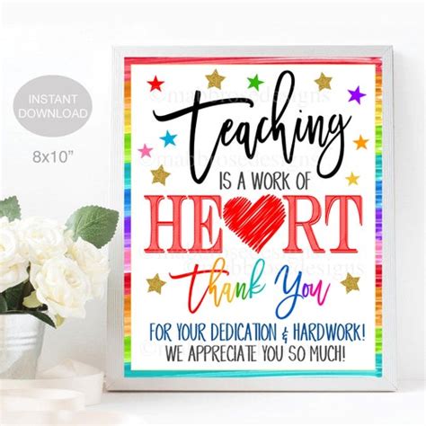 Appreciation Sign Thank You T Teacher Staff Employee Etsy